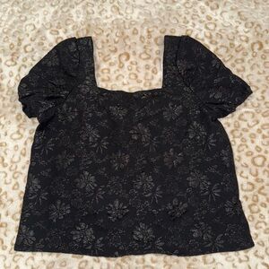 Women’s Size Medium Black Floral Babydoll Blouse